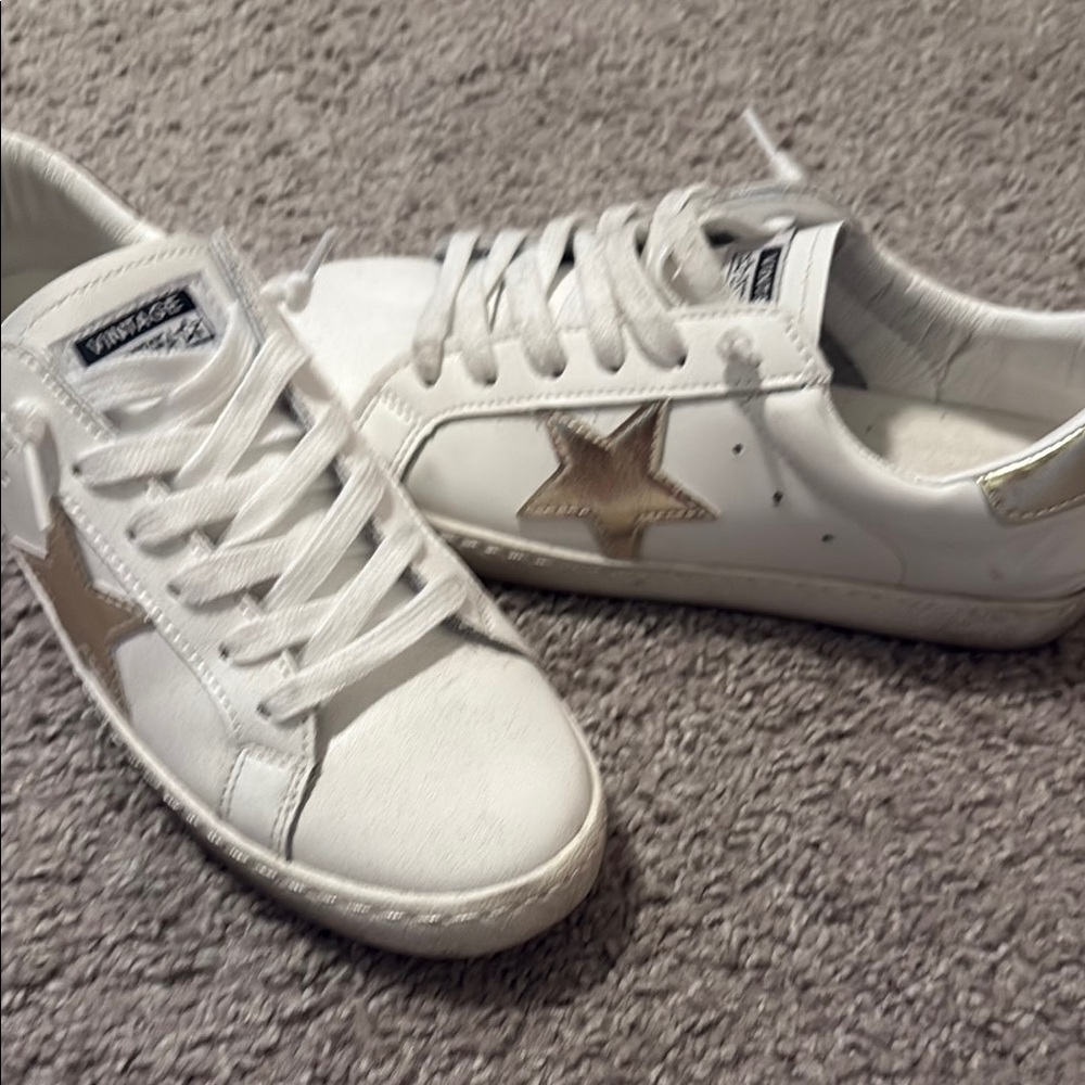 White Sneakers with Gold Star Accent